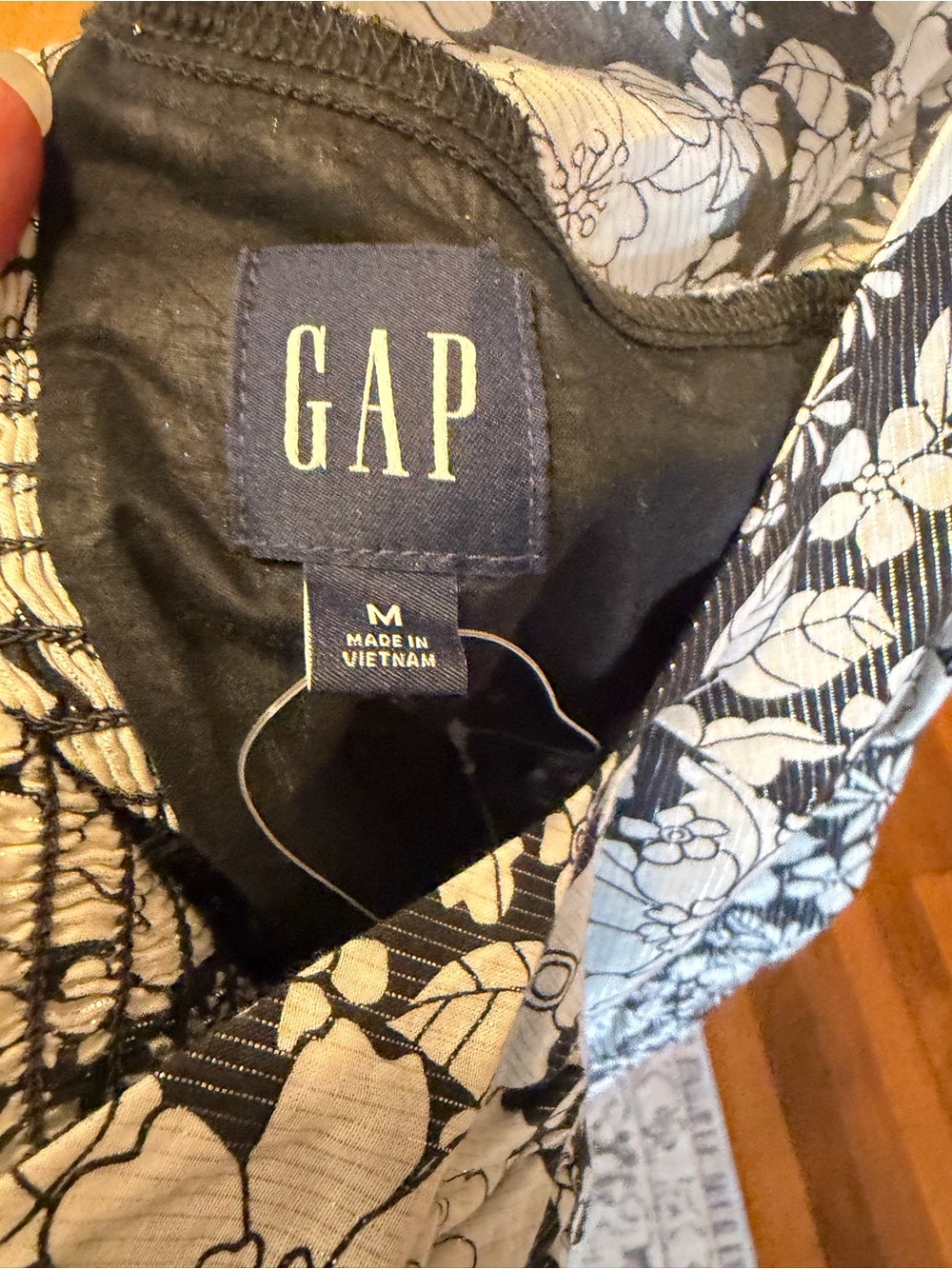 Gap NWOT Puff Short Sleeve Metallic Floral Midi Dress White Black Silver Medium - Picture 6 of 9